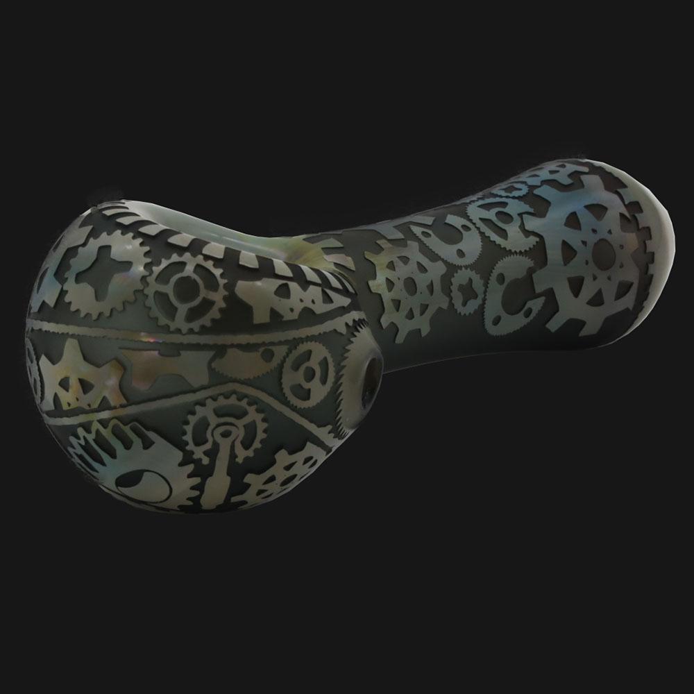 Liberty 503 Glass - Gear Sandblsted Spoon Pipe - pipeee.com