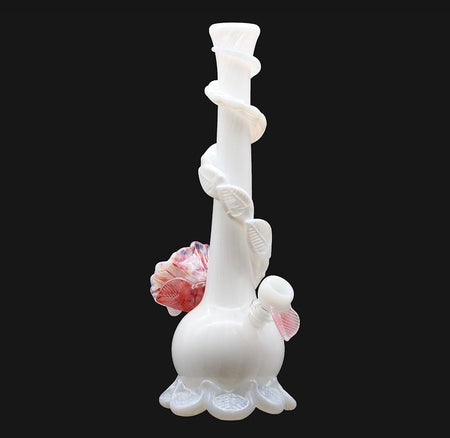 Noble Glass Soft Glass Water Pipe Pink Flower Wrap 14" - pipeee.com